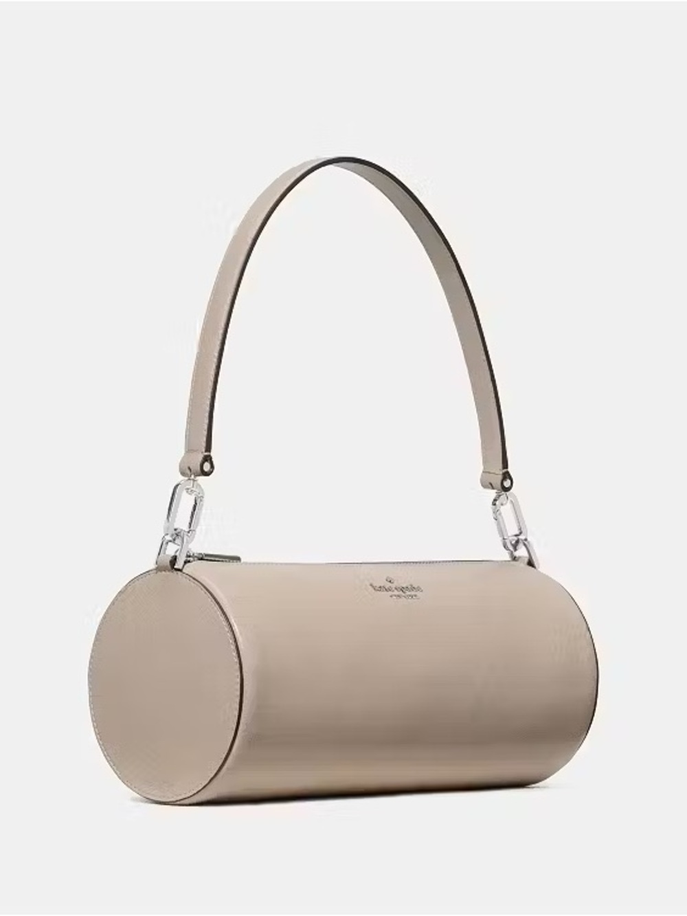 ♠️Kate Spade Roulette Glazed Leather Barrel Shoulder Bag, Quartz Pebble NWT